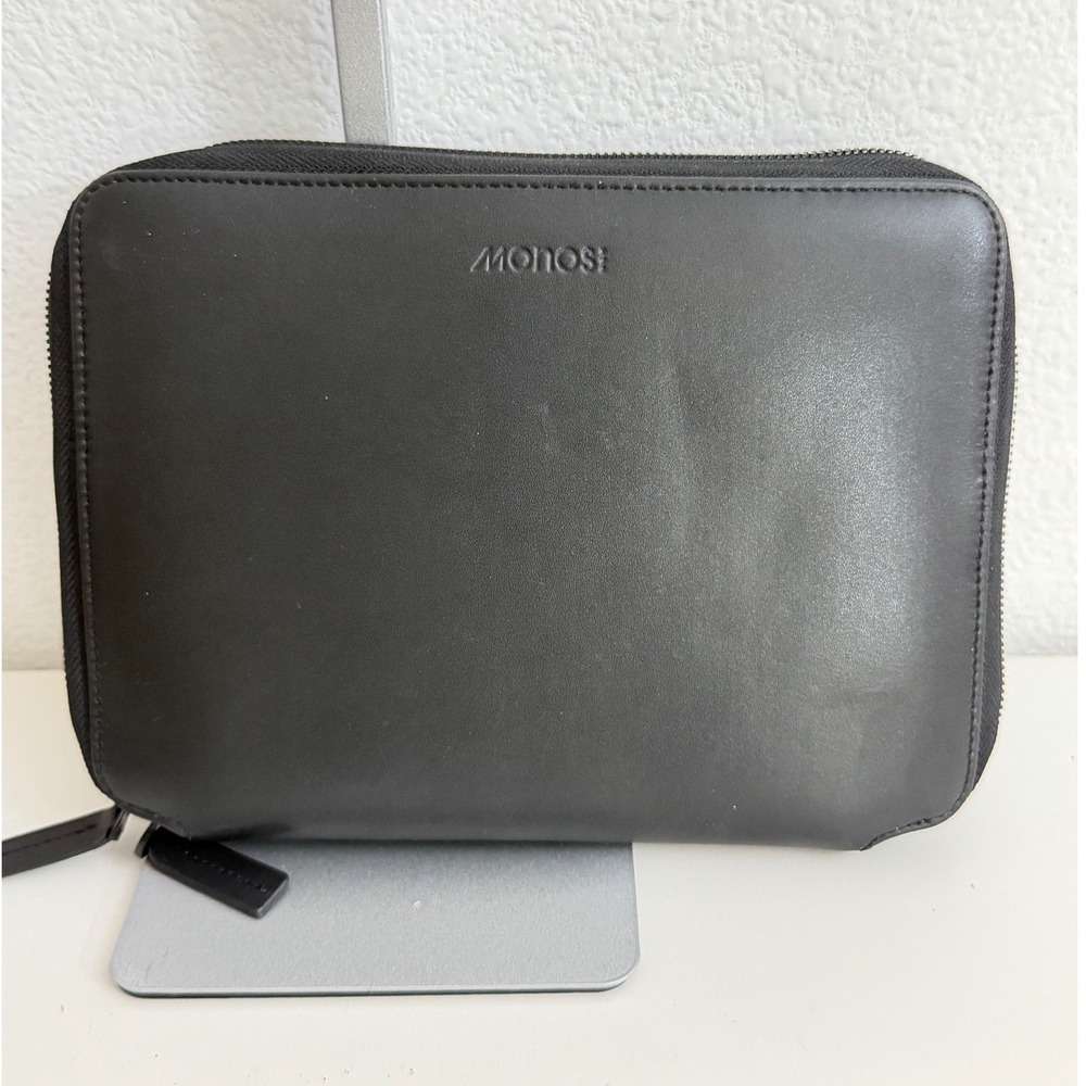 Monos Metro Portfolio Black Vegan Leather Tech Organizer Travel Case Zip Around
